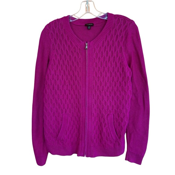 Talbots Fuchsia Pink Cable Knit Zipper Front Cardigan, Medium - Picture 1 of 8
